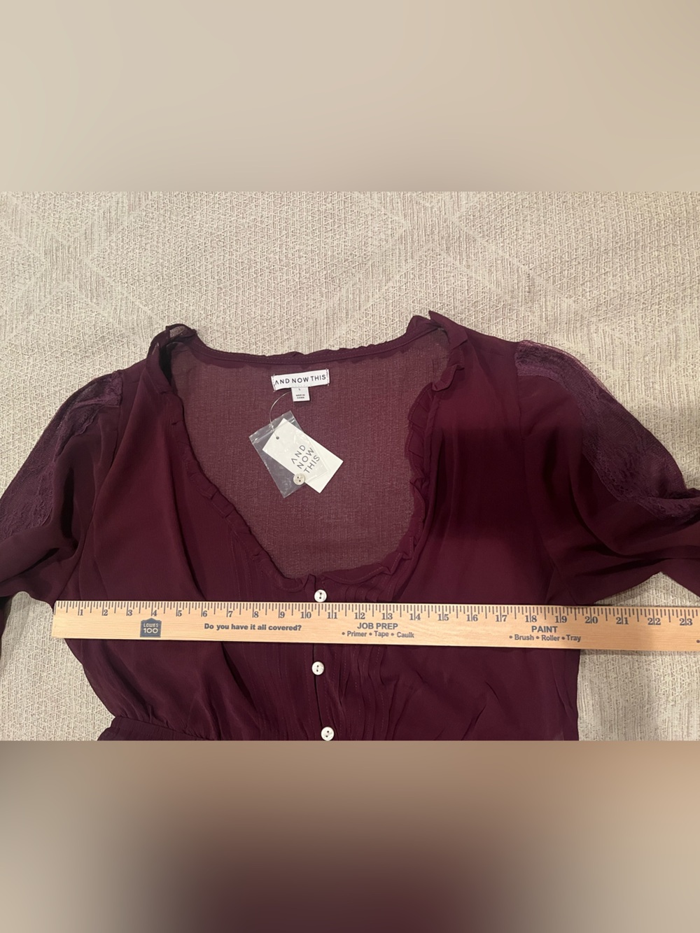 And Now This Women's Plum Sheer Lace Ruffle-Trim Crop Top Long Puff Sleeves - Picture 5 of 6
